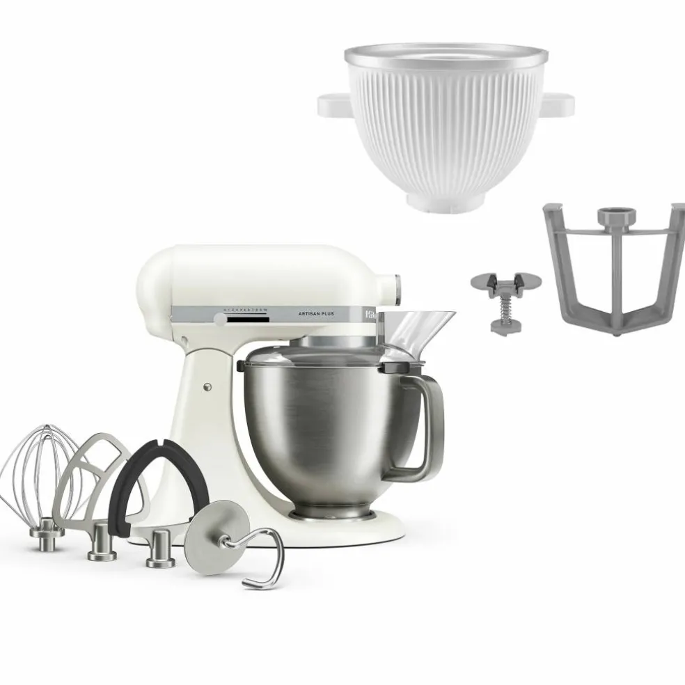 Artisan Plus köksmaskin med glasstillbehör, oat