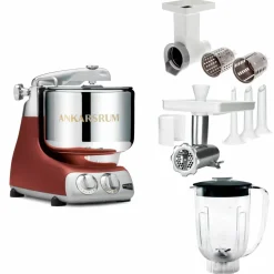 Assistent Original AKM 6230 köksassistent med köttkvarn, skärtillsats och mixerkanna, rustic maroon