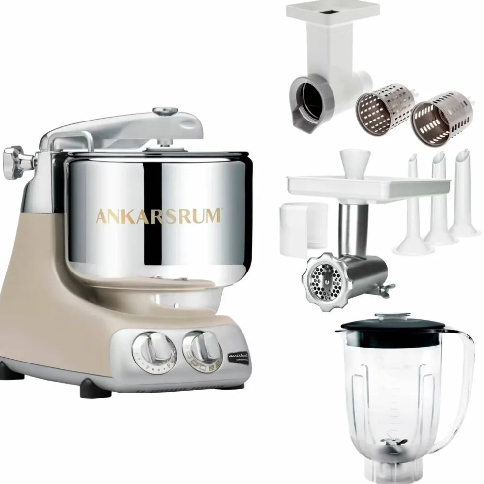 Assistent Original AKM 6230 köksassistent med köttkvarn, skärtillsats och mixerkanna, rustic maroon