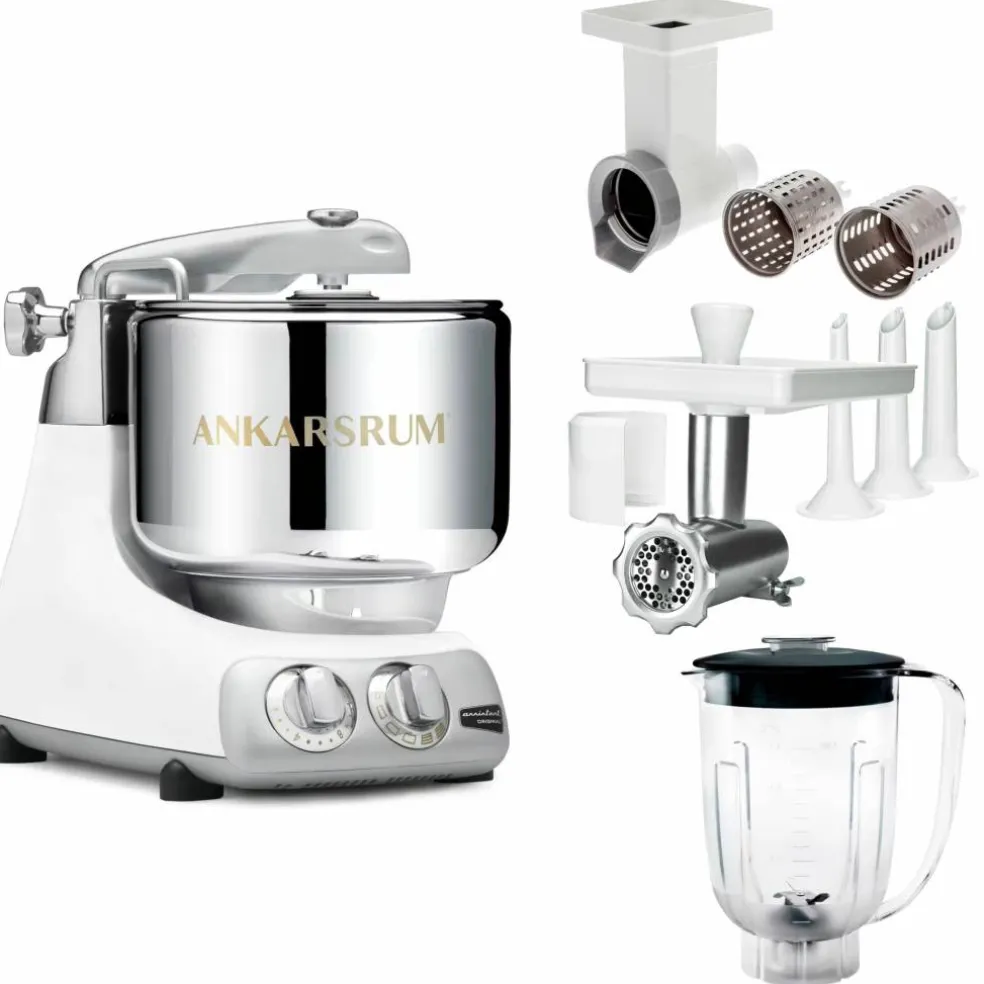 Assistent Original AKM 6230 köksassistent med köttkvarn, skärtillsats och mixerkanna, coral crush