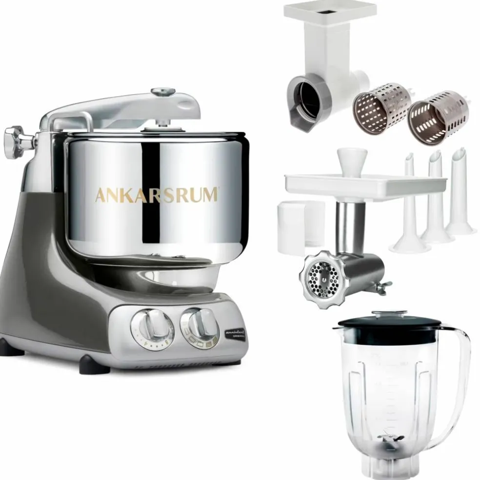 Assistent Original AKM 6230 köksassistent med köttkvarn, skärtillsats och mixerkanna, glossy white