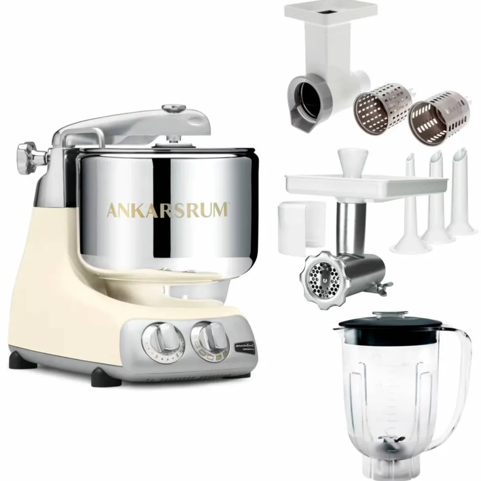 Assistent Original AKM 6230 köksassistent med köttkvarn, skärtillsats och mixerkanna, mineral white