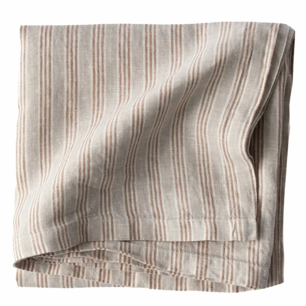 Bordsduk i linne 145x330 cm, hazelnut stripe