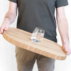 CurveLine serveringsbricka med antislip, large, pilträ/grå