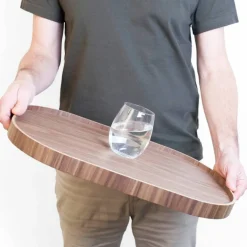 CurveLine serveringsbricka med antislip, large, pilträ/grå