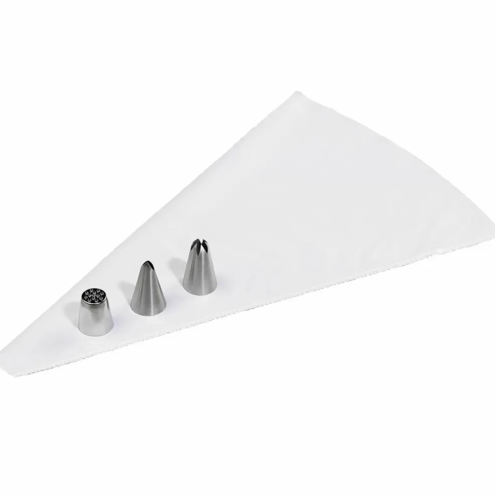 Dekorationsset med spritspåse och 3 tyllar, silver/vit