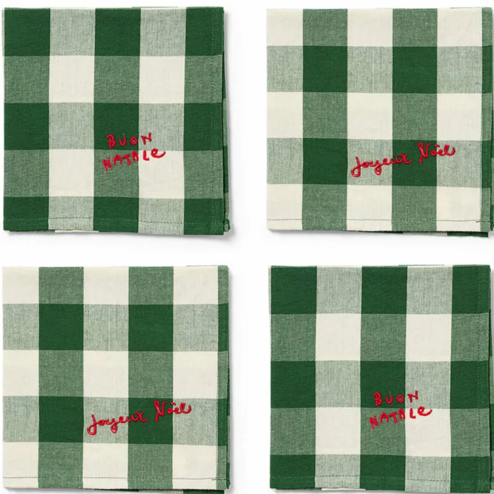 Elsa Bow servetter 40×40 cm 4-pack, grön/beige