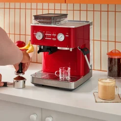Espressomaskin med kaffekvarn, candy apple