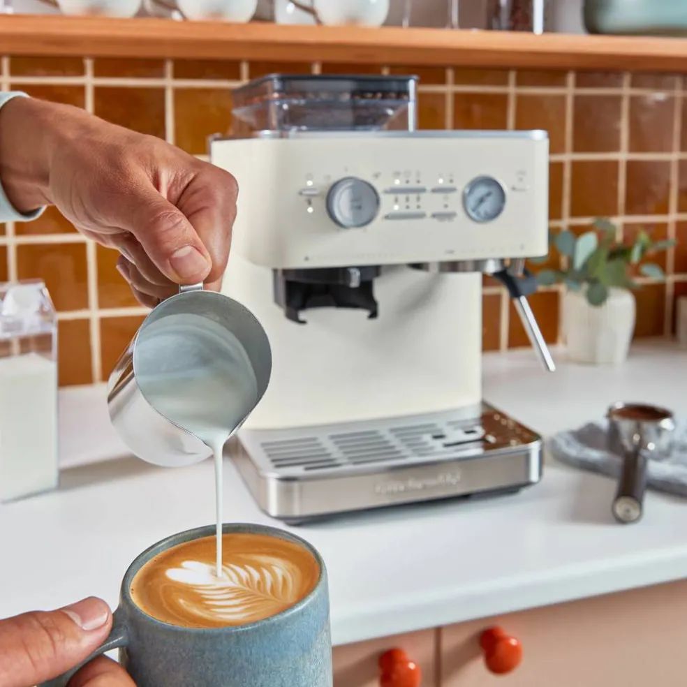 Espressomaskin med kaffekvarn, porcelain white