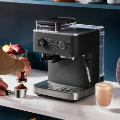 Espressomaskin med kaffekvarn, porcelain white