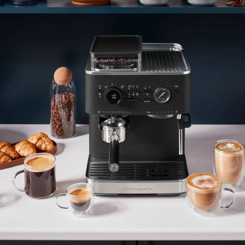 Espressomaskin med kaffekvarn, porcelain white