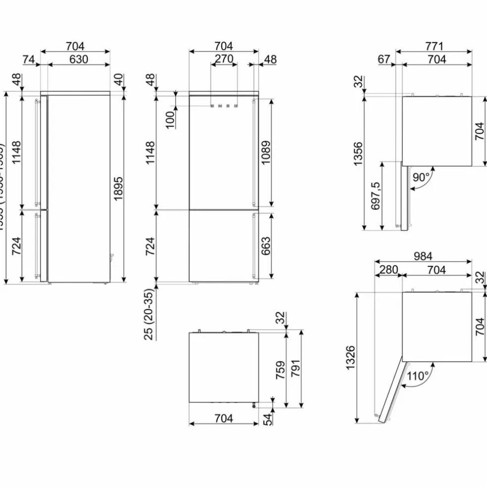 FA8005LAO6 vänsterhängd kyl/frys 70 cm, antracit