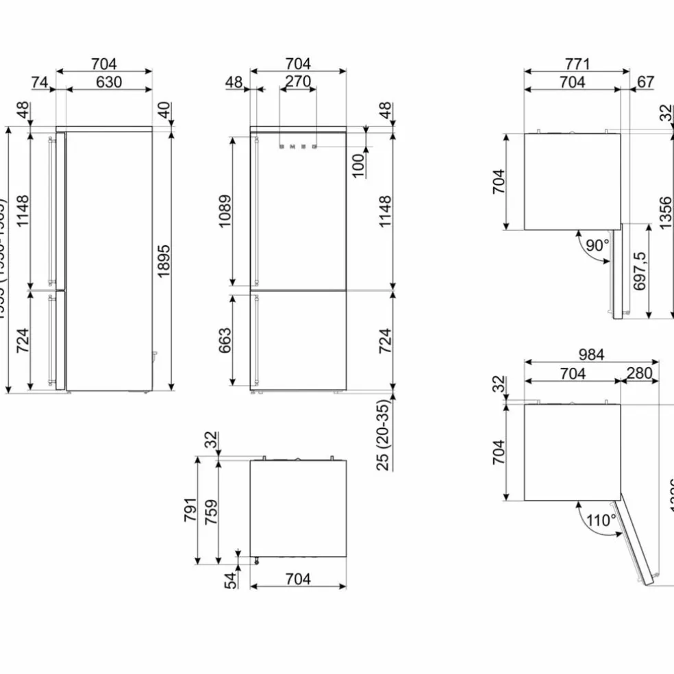 FA8005RAO6 högerhängd kyl/frys 70 cm, antracit
