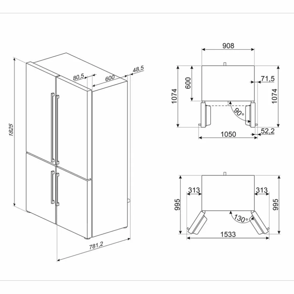 French Door kyl/frys 92 cm, vit