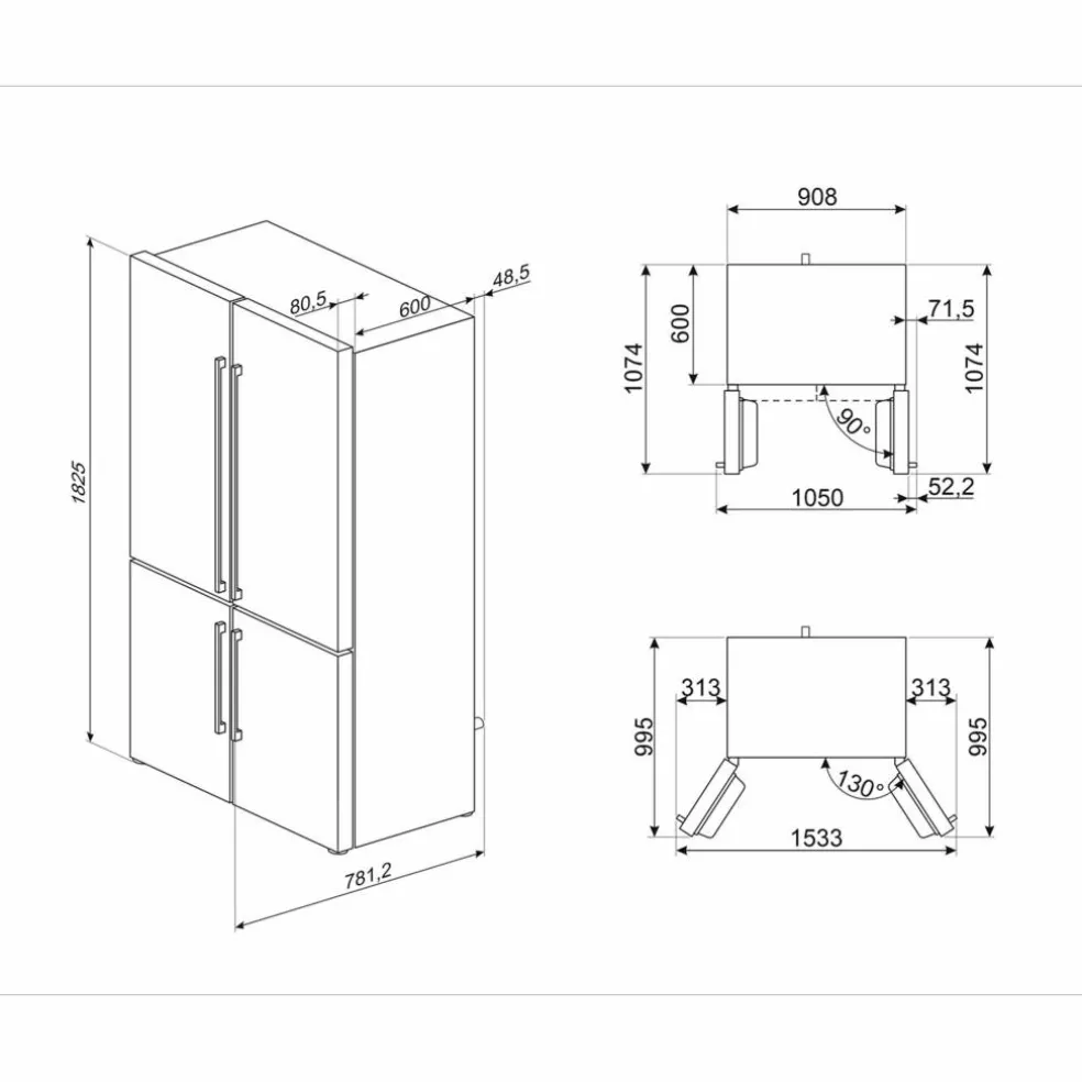 French Door kyl/frys 92 cm, vit