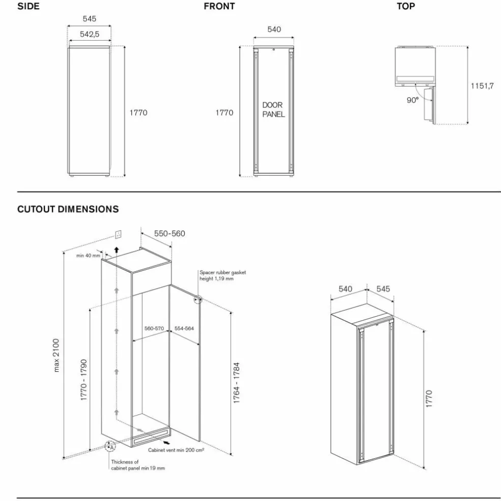 FRZ603UBNPTC/20 frys integrerad 177 cm