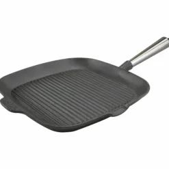 Fyrkantig gjutjärnsgrillpanna 28 cm med höga kanter, stålhandtag