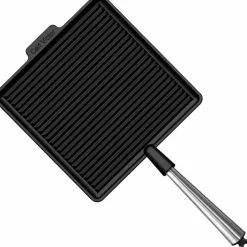 Fyrkantig gjutjärnsgrillpanna 28 cm, handtag i bok
