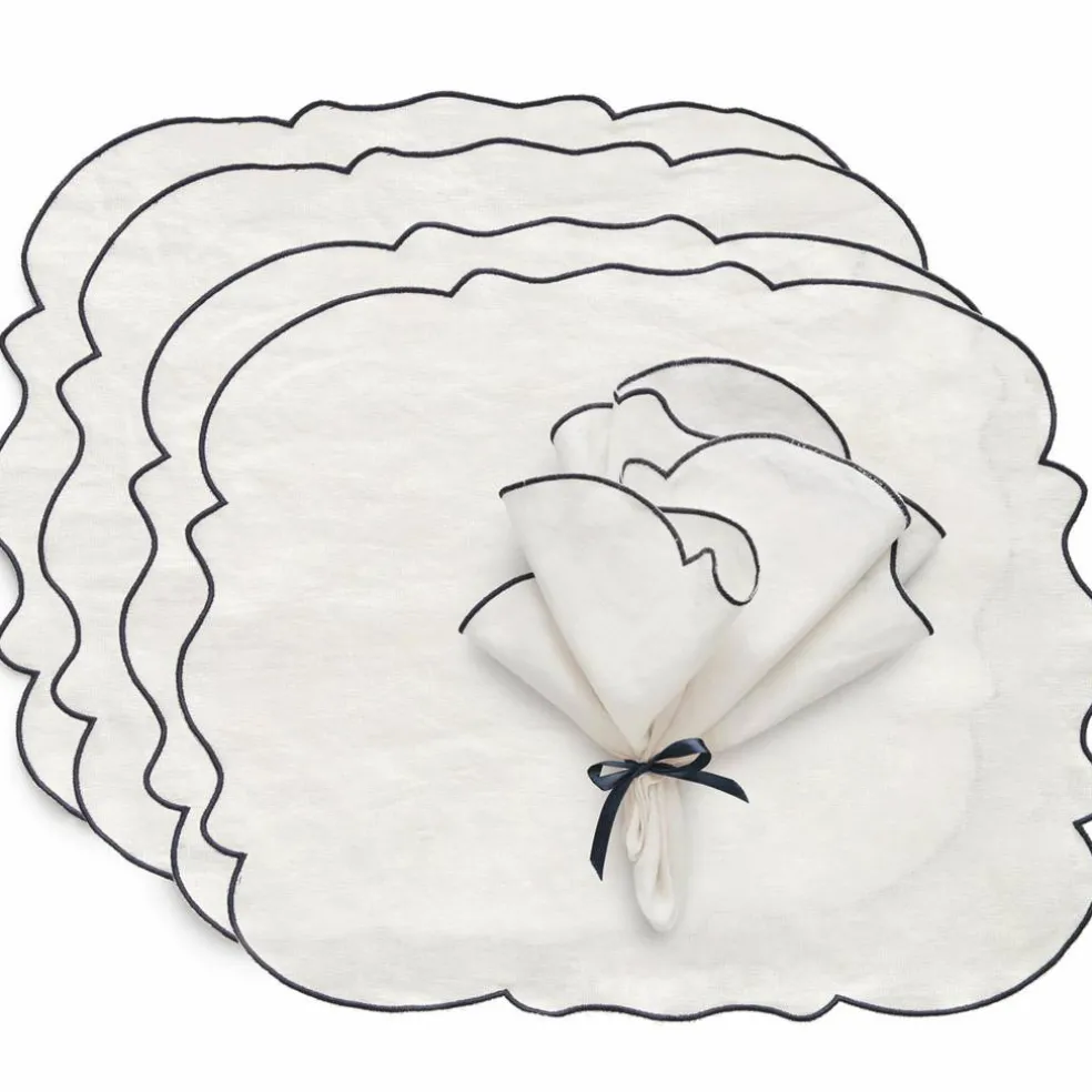 Gia bordstablett linne 45 × 35 cm 2-pack, vit/blå