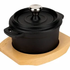 Gjutjärns Serveringspanna 12 cm, underlägg i trä