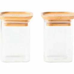 Glasburk med bambulock 2-pack XS
