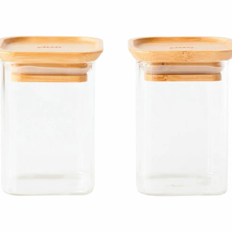 Glasburk med bambulock 2-pack XS
