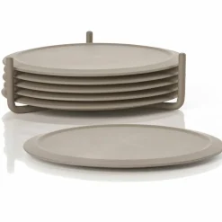 Glasunderlägg + hållare 6 st, taupe