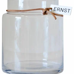 Glasvas med läderband 18 cm