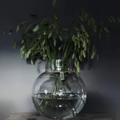 Glasvas Rund med Läderband 14 cm