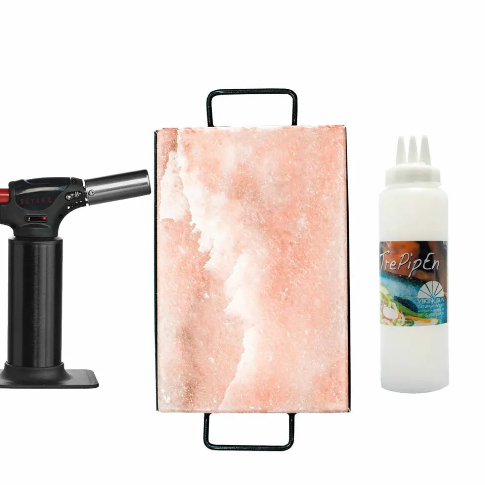 Gourmetset med gasbrännare, saltsten och dressingflaska
