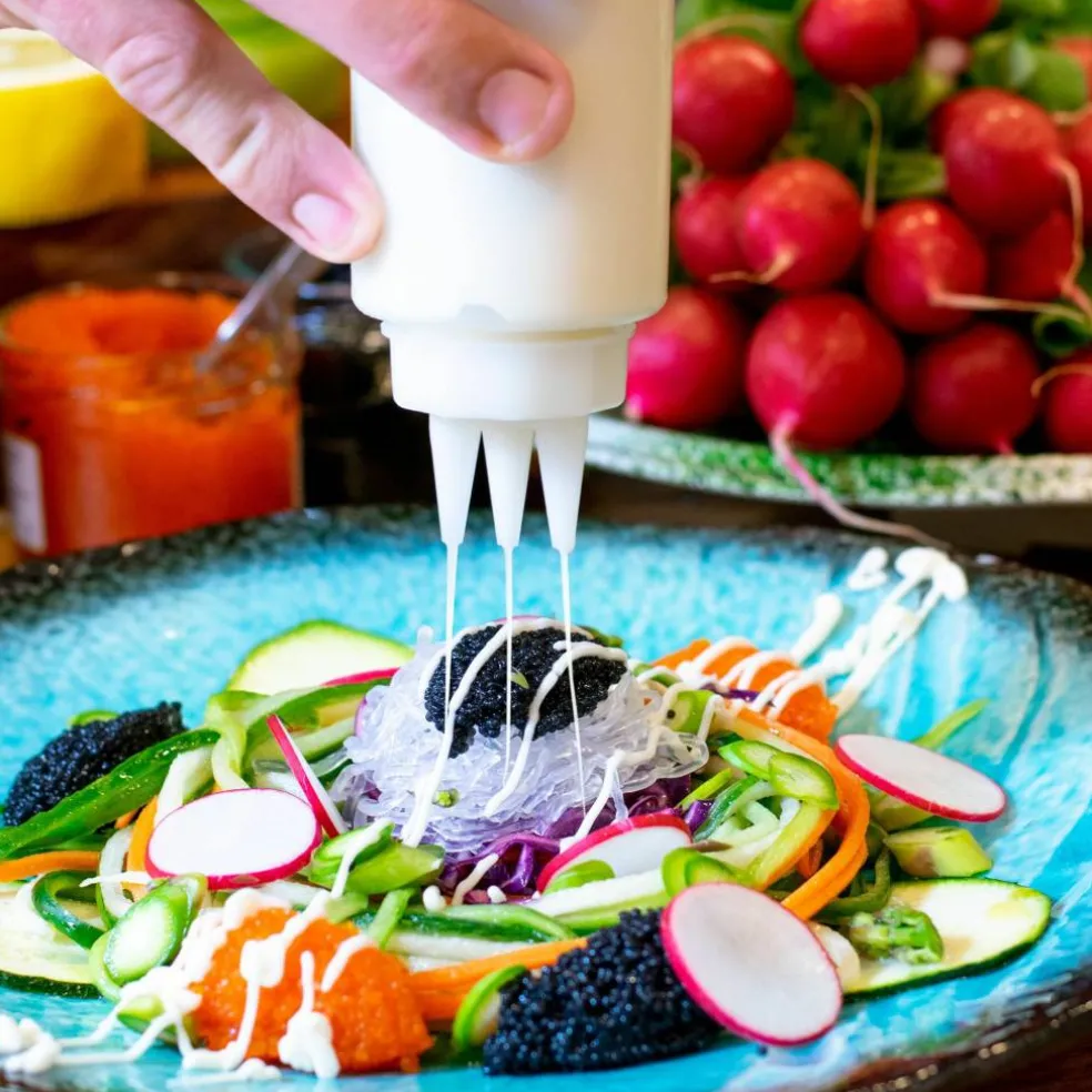 Gourmetset med gasbrännare, saltsten och dressingflaska