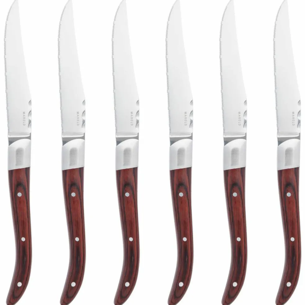 Grillknivar 6-pack, rött pakkaträ