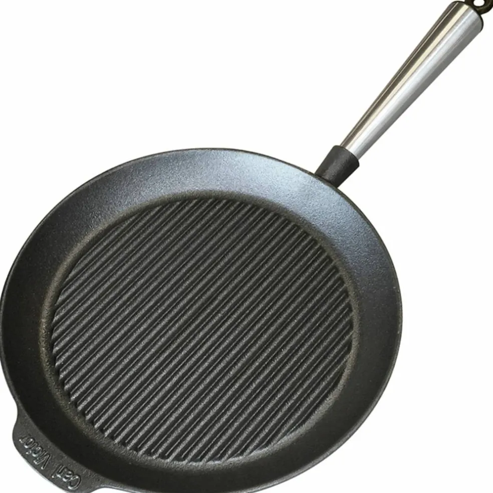 Grillpanna gjutjärn 28 cm, stålhandtag