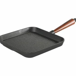 Grillpanna Gjutjärn Fyrkantig 25cm x25cm Trähandtag