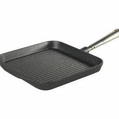Grillpanna Gjutjärn Fyrkantig 25cm x25cm Trähandtag