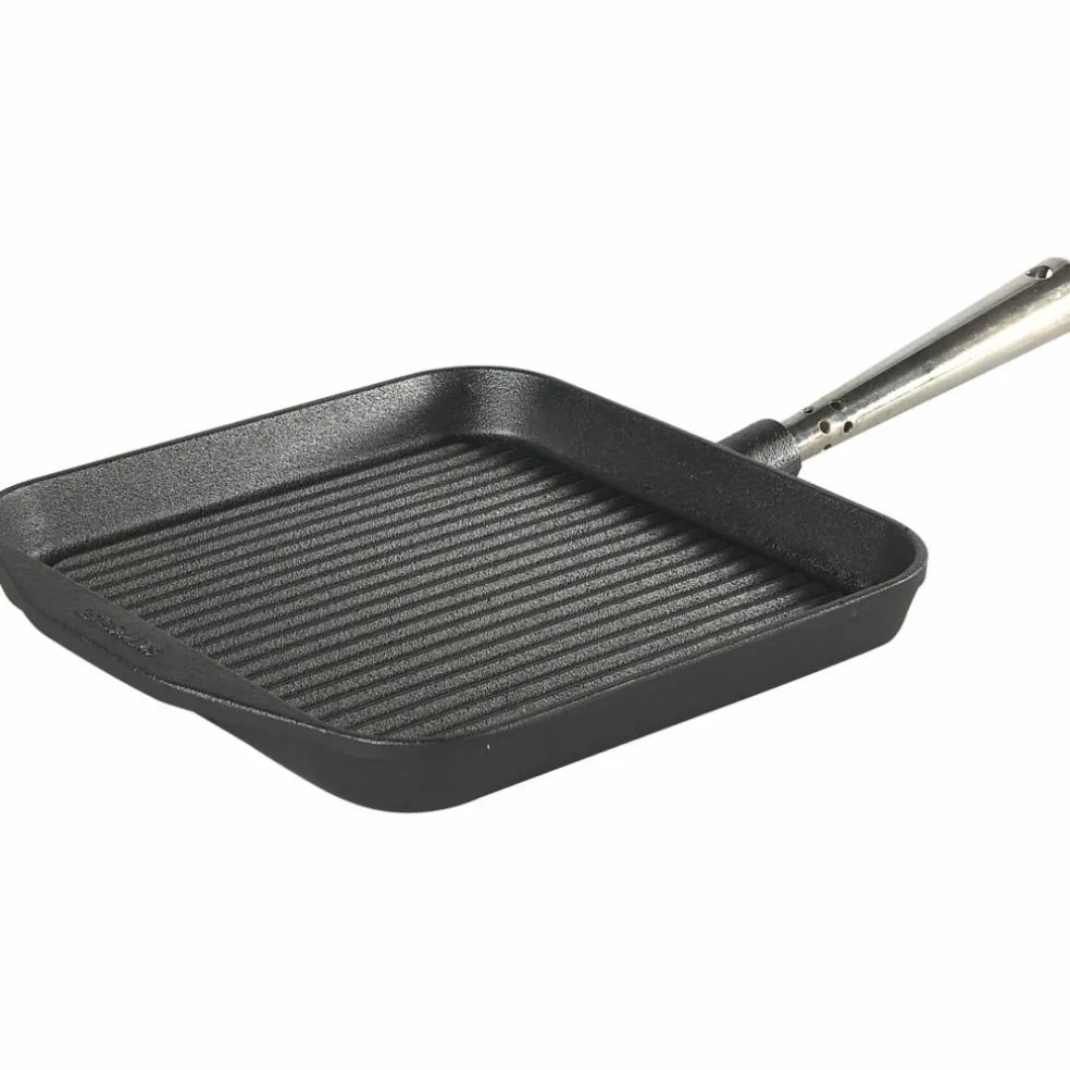 Grillpanna Gjutjärn Fyrkantig 25cm x25cm Trähandtag
