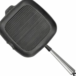 Grillpanna i gjutjärn 28x28 cm, handtag i bokträ
