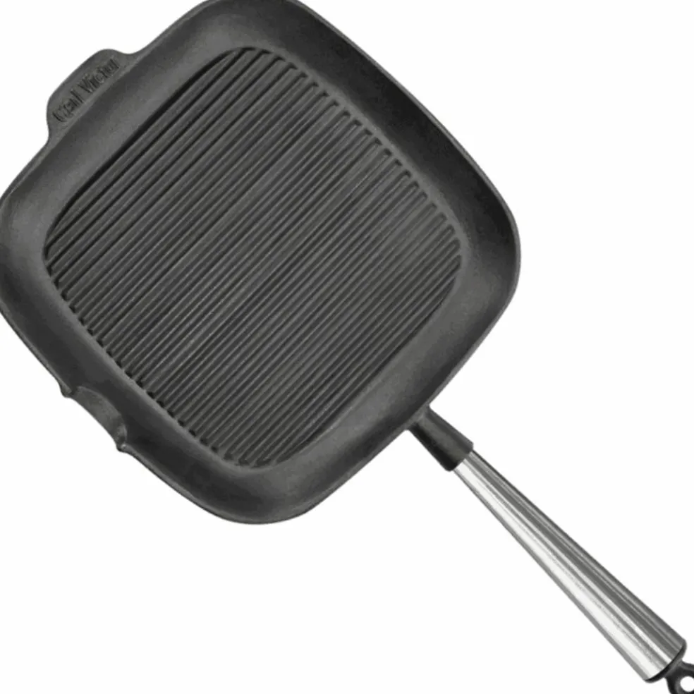 Grillpanna i gjutjärn 28x28 cm, handtag i bokträ