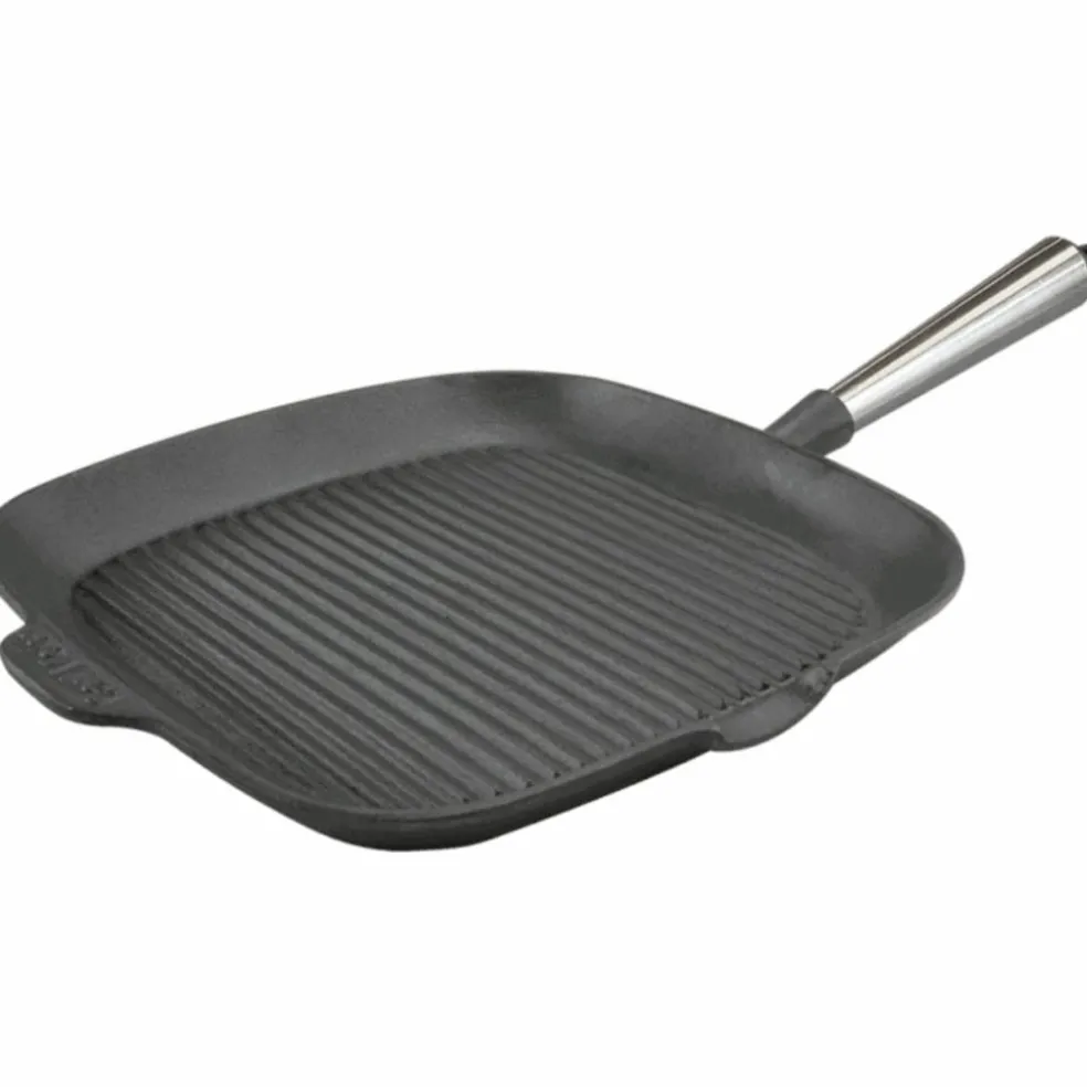 Grillpanna i gjutjärn 28x28 cm, handtag i bokträ
