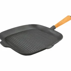 Grillpanna i gjutjärn 28x28 cm, handtag i bokträ