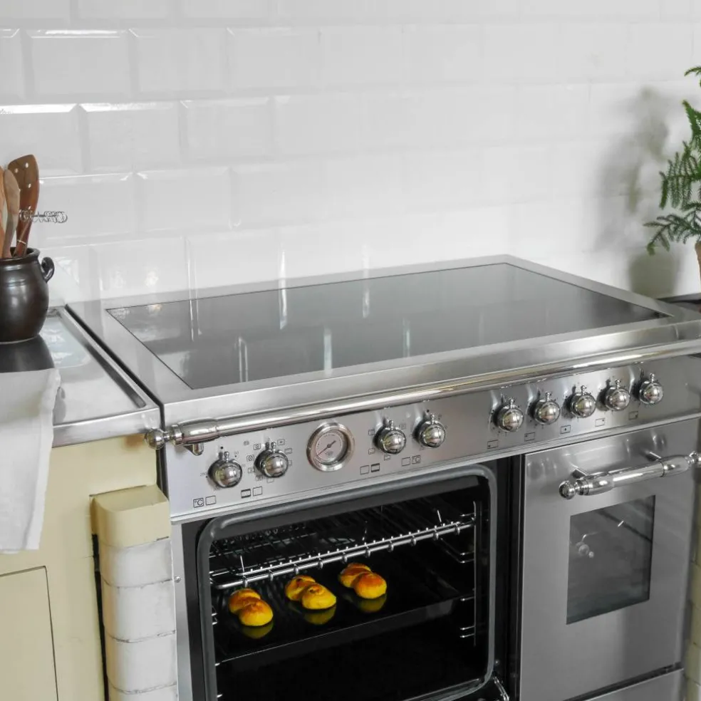 HER95I2EXC2 Heritage induktionsspis utan dekorram 90 cm med 5 zoner och 2 ugnar, rostfritt stål