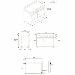 HER125I2EXT2 Heritage induktionsspis 120 cm med 5 zoner, elektriskt stekbord och 2 ugnar, rostfritt stål