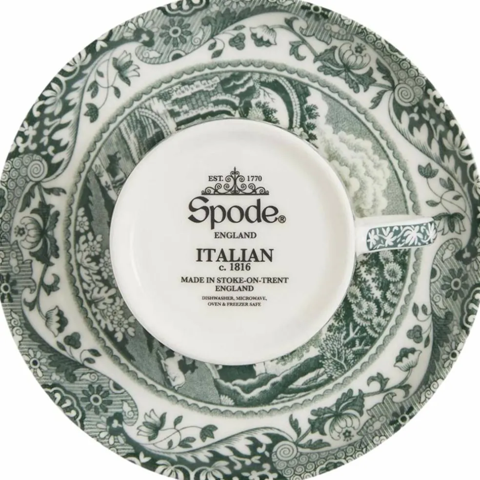 Heritage Green Italian espressokopp + fat 9 cl, grön/vit