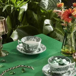 Heritage Green Italian tekopp + fat 20 cl, grön/vit