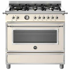 HER96L1EAVT Heritage gasspis med singelugn, 90 cm, cremevit