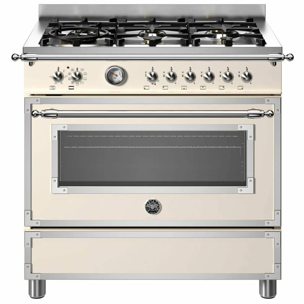 HER96L1EAVT Heritage gasspis med singelugn, 90 cm, cremevit