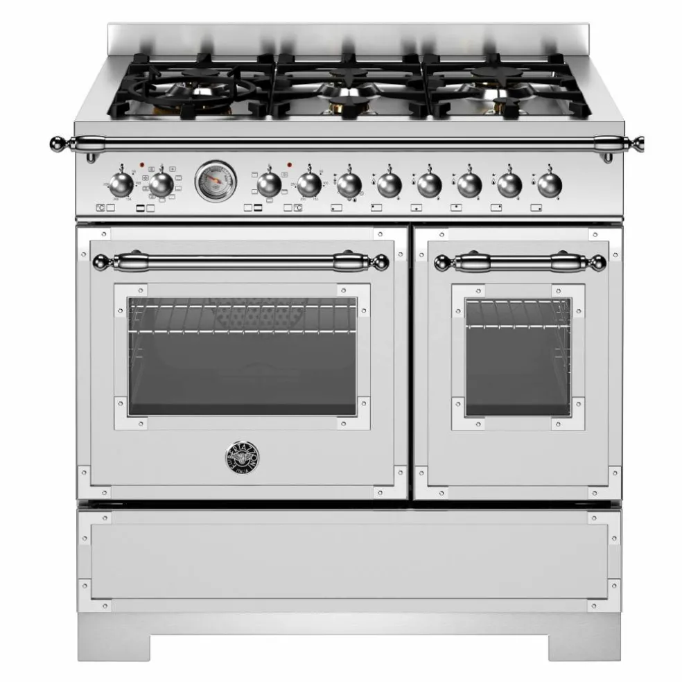 HER96L2EXT2 Heritage gasspis 90 cm med 6 brännare och 2 ugnar, rostfritt stål
