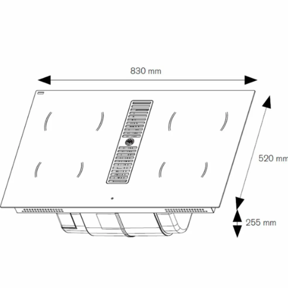 Induktionshäll med integrerad fläkt 83 cm, 4 zoner