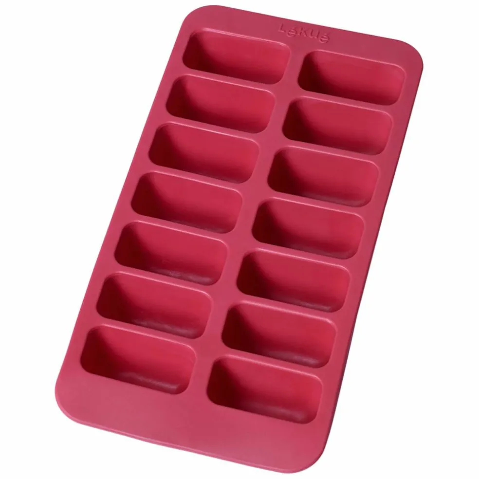 Isbitsform med lock, rektangulär, röd