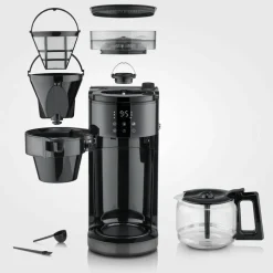 Kaffebryggare med kvarn & glaskanna, dark inox